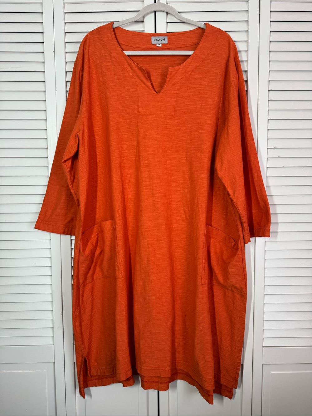 Iridium Jersey Knit Midi Dress Pockets Burnt Orange Lagenlook Boho Size 1X